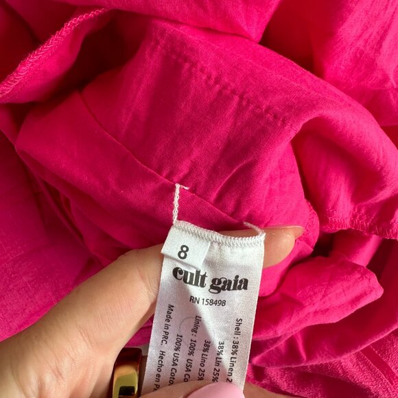Cult Gaia Asal Mini Dress In Pink Off-Shoulder Plunge Neck Puff Sleeves Sz 8 - Picture 4 of 11